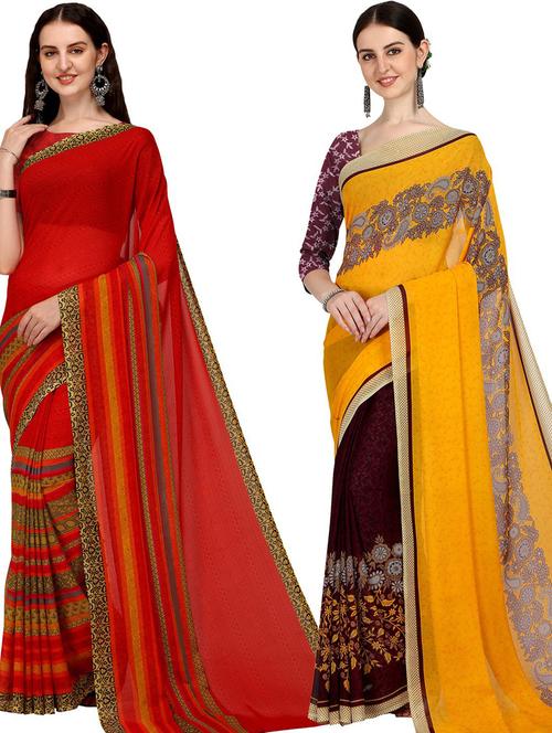 pack of 2 printed casual wear sarees - 21435908 - Very Small Image - 1