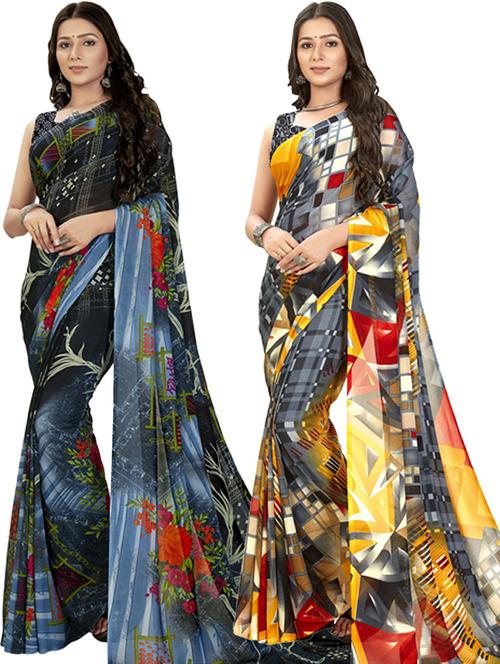 pack of 2 printed casual wear sarees with blouse - 21435910 - Very Small Image - 1