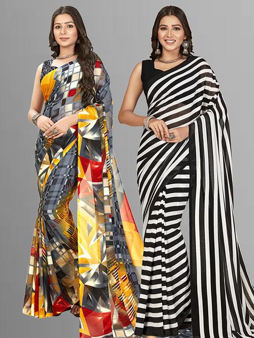 women pack of 2 printed casual sarees - 21435915 - Very Small Image - 1