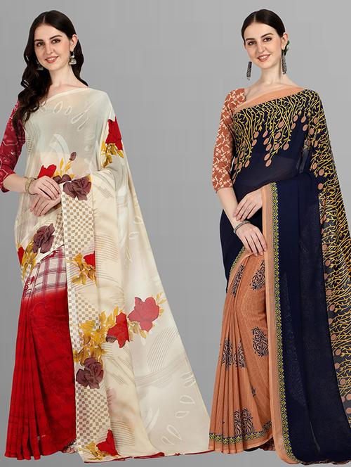 pack of 2 printed casual wear saree with blouse - 21435917 - Very Small Image - 1