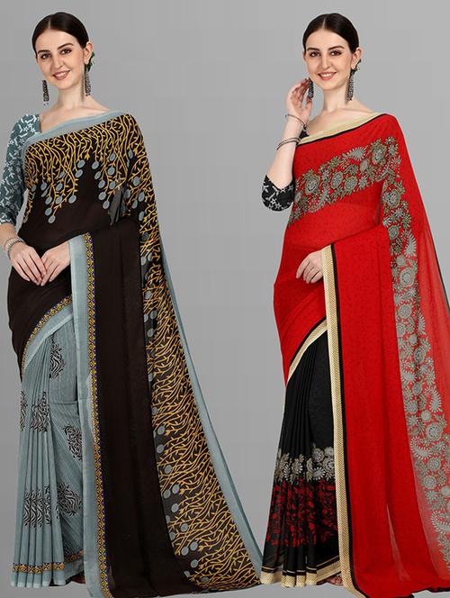 pack of 2 printed casual wear saree with blouse - 21435919 - Very Small Image - 1