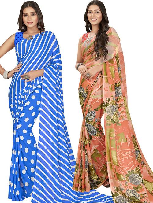 pack of 2 casual wear combo sarees with blouse - 21435920 - Very Small Image - 1