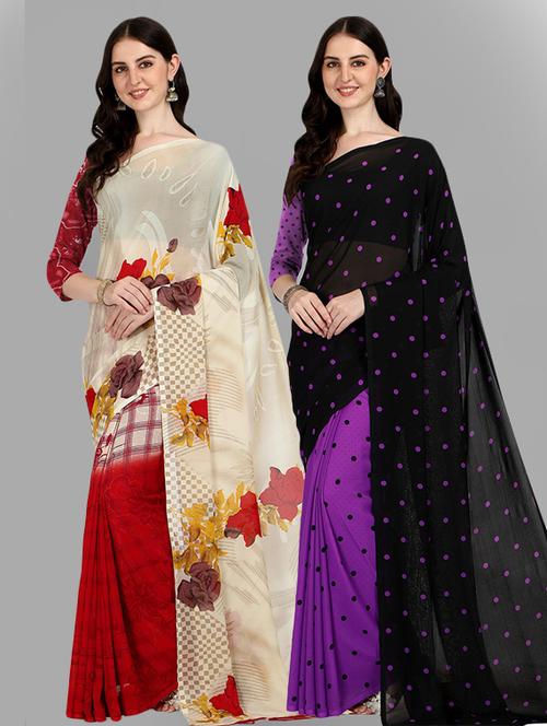 pack of 2 printed casual wear sarees - 21435927 - Very Small Image - 1