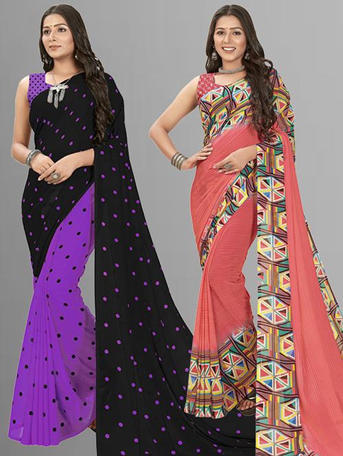 pack of 2 printed casual wear saree with blouse - 21435929 - Very Small Image - 1