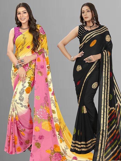 pack of 2 printed casual wear saree with blouse - 21435932 - Very Small Image - 1