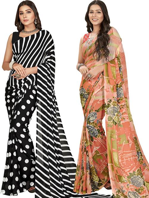 women pack of 2 printed casual sarees - 21435937 - Very Small Image - 1