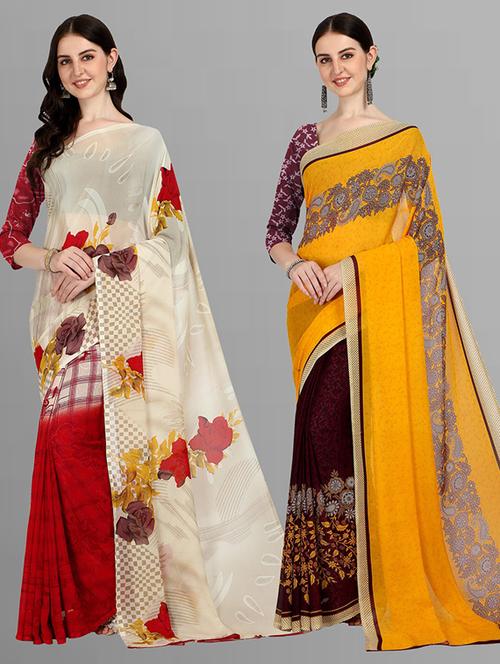 pack of 2 printed sarees with blouse - 21435938 - Very Small Image - 1