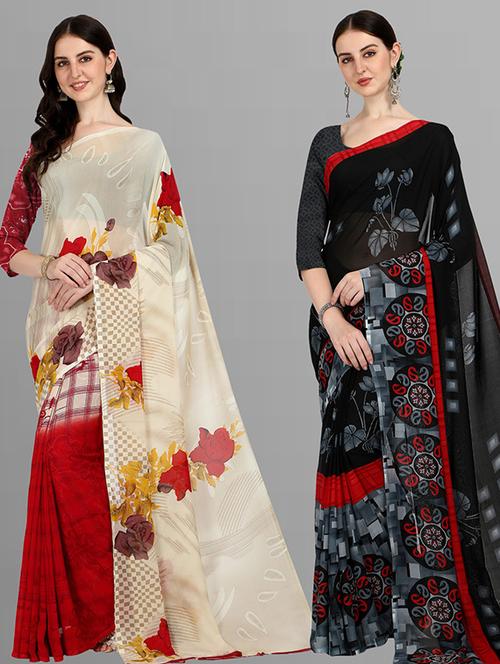 pack of 2 printed casual wear sarees - 21435939 - Very Small Image - 1