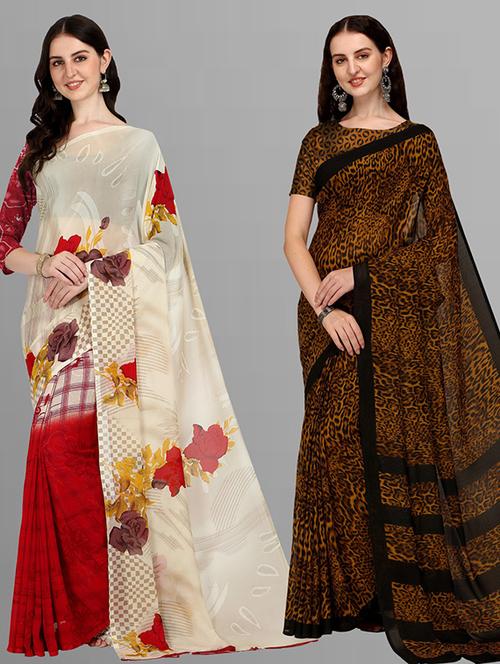 pack of 2 casual wear combo sarees with blouse - 21435940 - Very Small Image - 1