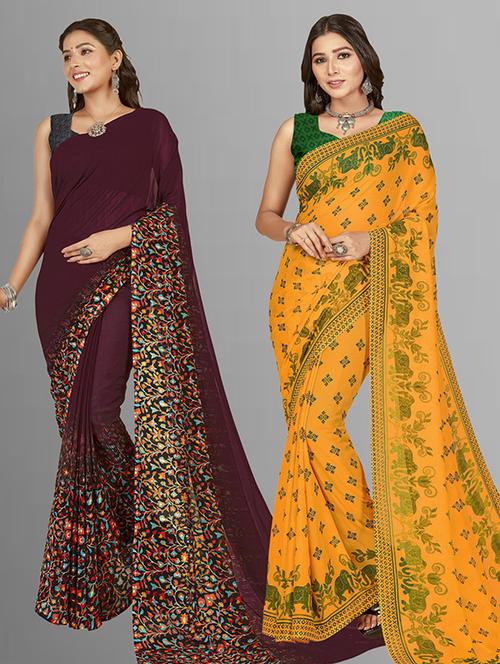 pack of 2 casual wear combo sarees with blouse - 21435942 - Very Small Image - 1