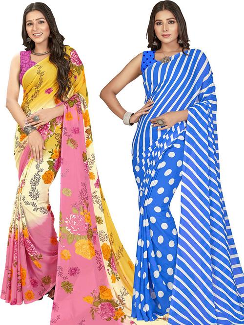women pack of 2 casual wear sarees with blouse - 21435943 - Very Small Image - 1