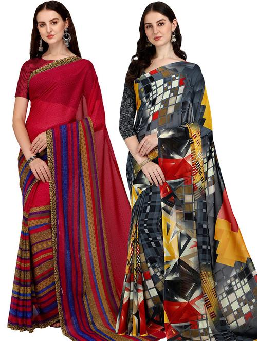 pack of 2 printed casual wear sarees with blouse - 21435947 - Very Small Image - 1