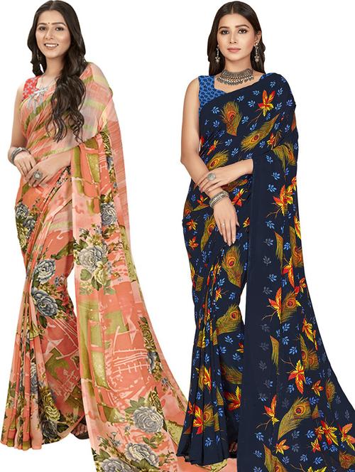 women pack of 2 printed casual sarees - 21435948 - Very Small Image - 1