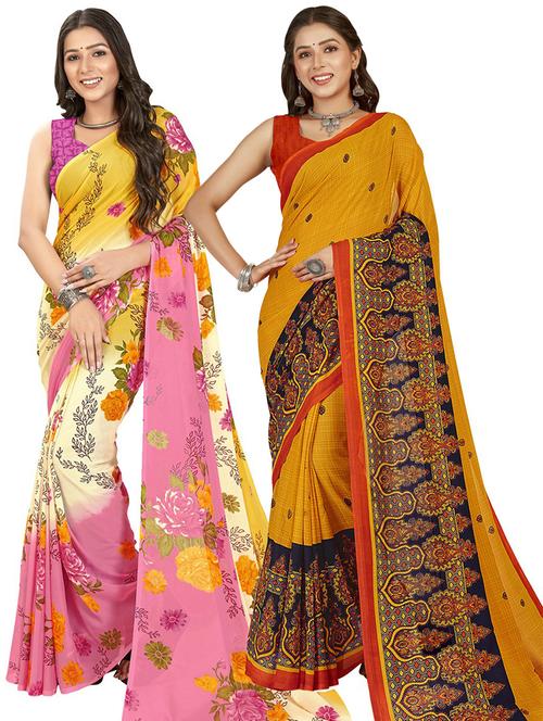 pack of 2 printed casual wear saree with blouse - 21435952 - Very Small Image - 1