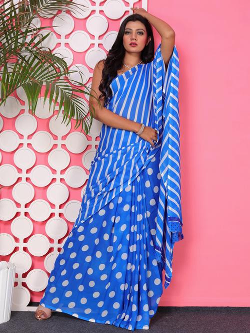 women light blue printed georgette saree - 21436194 - Very Small Image - 1