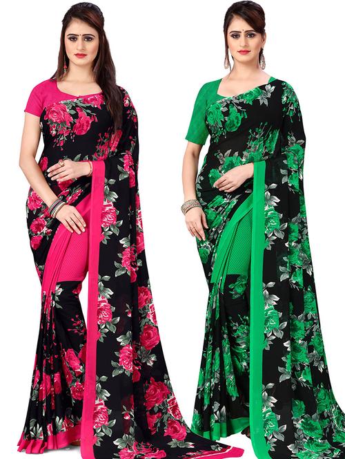 pack of 2 printed casual wear saree with blouse - 21436274 - Very Small Image - 1
