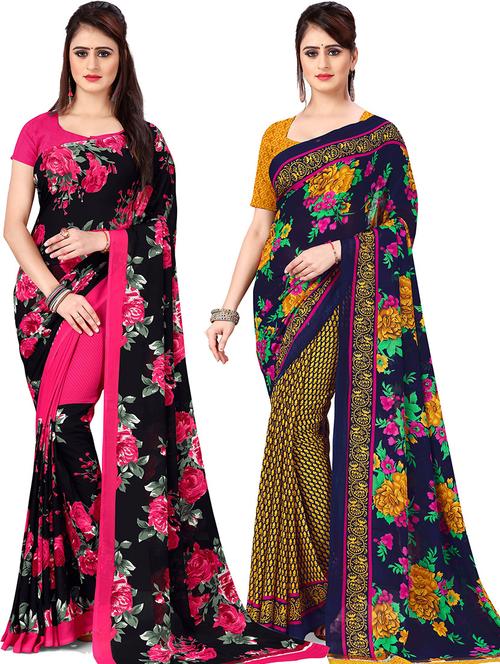 women pack of 2 casual wear sarees with blouse - 21436305 - Very Small Image - 1