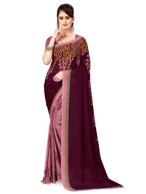 women mauve printed georgette saree with blouse - 21436320 - Very Small Image - 1
