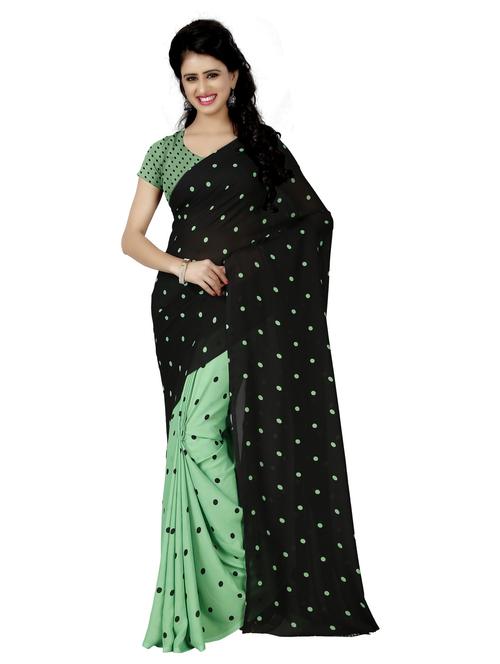 women green polka dots printed saree - 21436371 - Very Small Image - 1