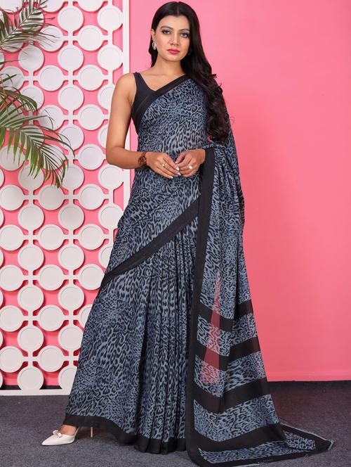 women grey animal printed georgette saree - 21436376 - Very Small Image - 1