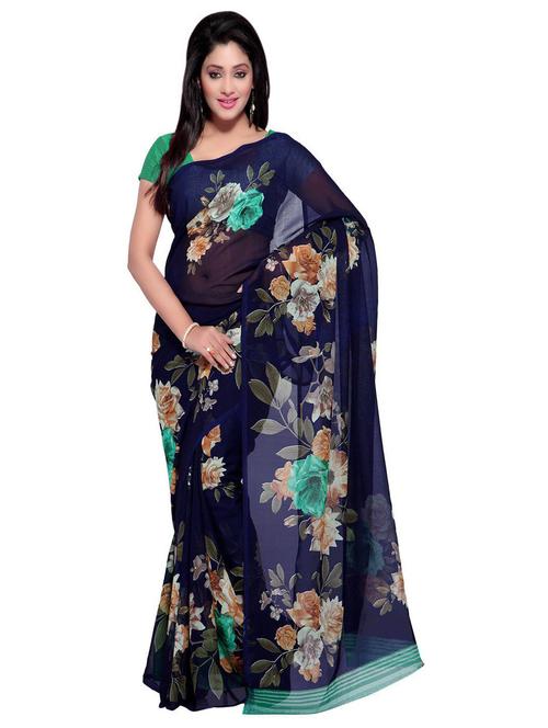 women navy blue printed saree - 21436406 - Very Small Image - 1