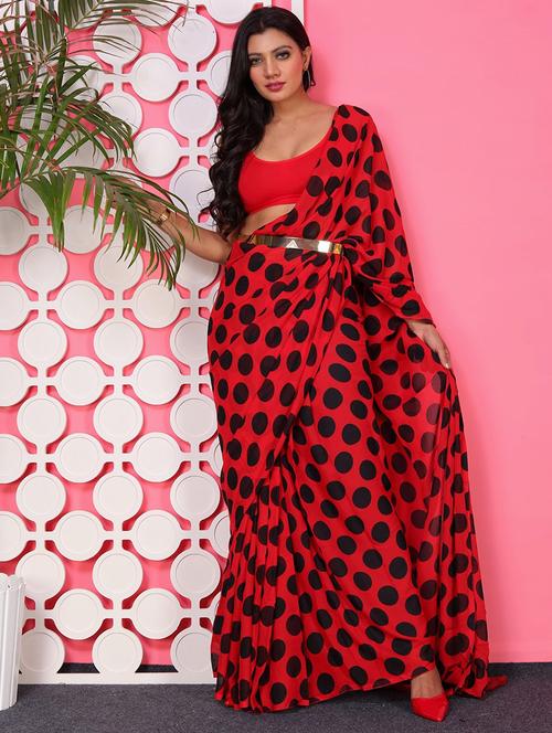 women polka dots casual wear saree with blouse - 21436409 - Very Small Image - 1