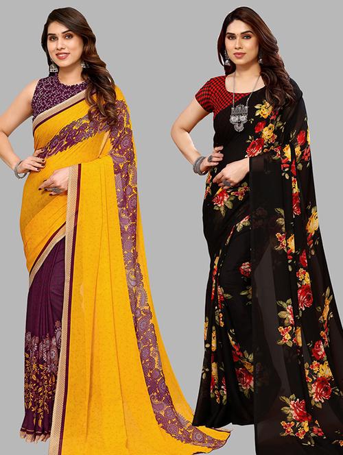 pack of 2 printed casual wear saree with blouse - 21439630 - Very Small Image - 1