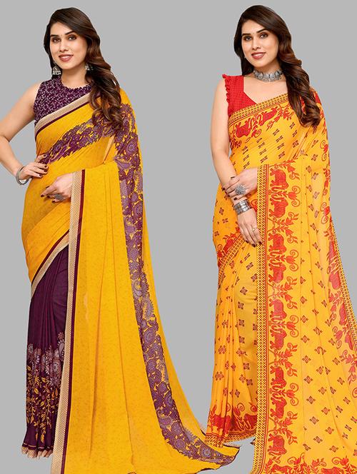 pack of 2 printed casual wear saree with blouse - 21439631 - Very Small Image - 1