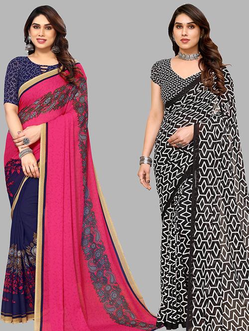 women pack of 2 printed casual sarees with blouse - 21439632 - Very Small Image - 1
