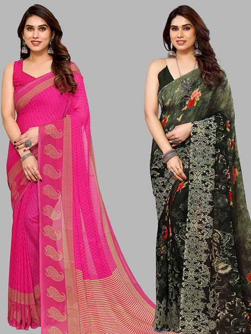 pack of 2 printed sarees with blouse - 21439633 - Very Small Image - 1