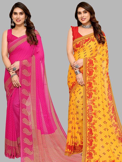 pack of 2 printed sarees with blouse - 21439634 - Very Small Image - 1