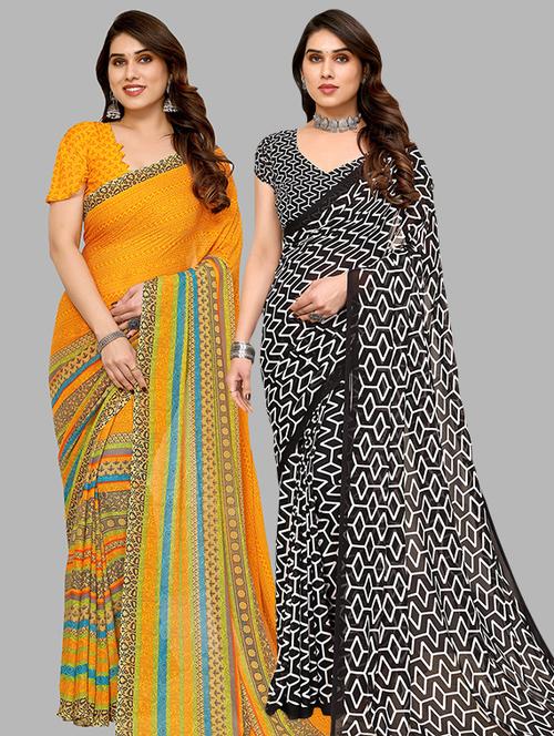pack of 2 women printed sarees with blouse - 21439636 - Very Small Image - 1