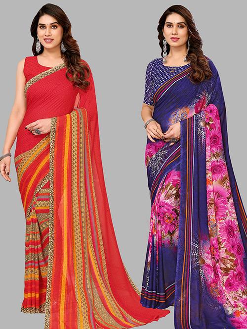 pack of 2 printed casual wear saree with blouse - 21439640 - Very Small Image - 1