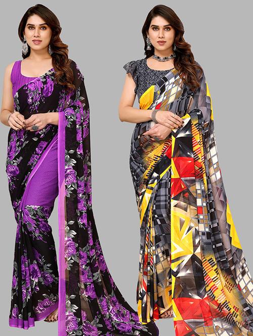 women pack of 2 printed casual sarees with blouse - 21439643 - Very Small Image - 1