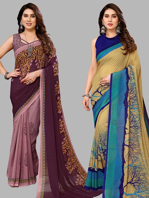 women pack of 2 casual wear sarees with blouse - 21439648 - Very Small Image - 1