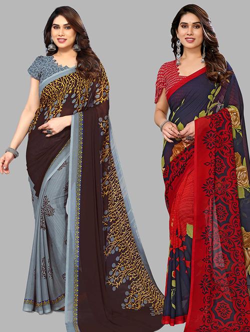 women pack of 2 casual wear sarees with blouse - 21439650 - Very Small Image - 1