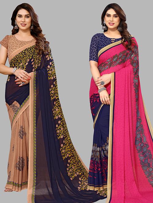 pack of 2 printed sarees with blouse - 21439651 - Very Small Image - 1