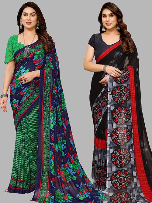 women pack of 2 printed casual sarees with blouse - 21439654 - Very Small Image - 1
