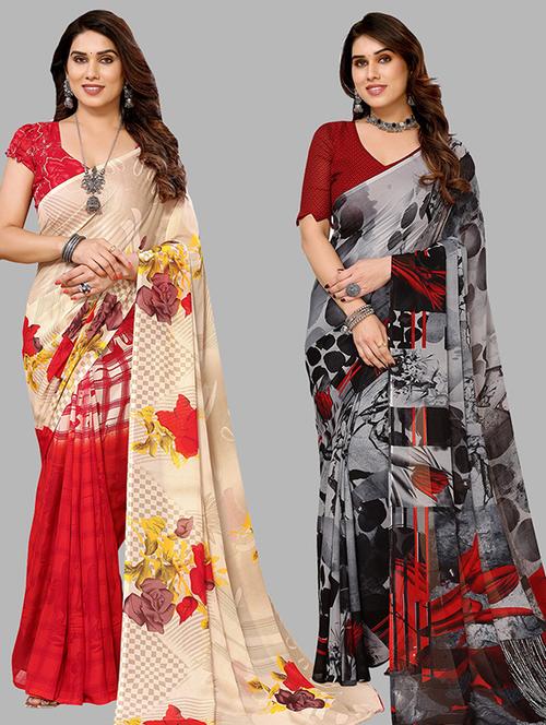 pack of 2 printed casual wear saree with blouse - 21439657 - Very Small Image - 1