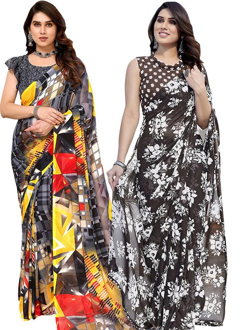 pack of 2 casual wear combo sarees with blouse - 21439658 - Very Small Image - 1