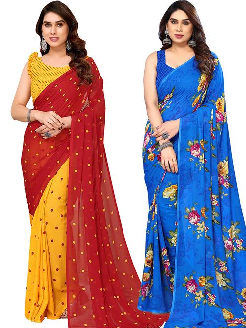 pack of 2 printed casual wear sarees - 21439659 - Very Small Image - 1