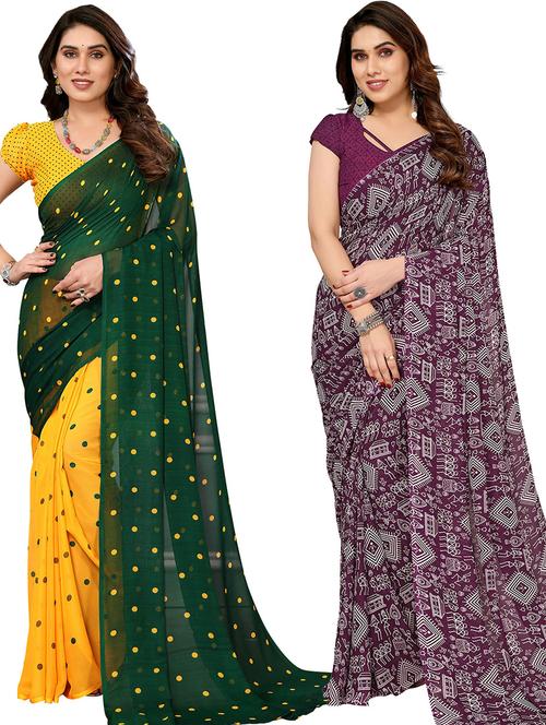 women pack of 2 printed casual sarees with blouse - 21439660 - Very Small Image - 1