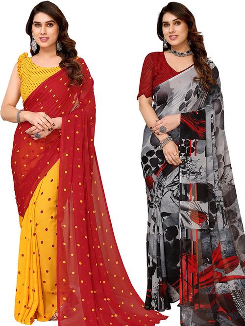 pack of 2 women printed sarees with blouse - 21439661 - Very Small Image - 1