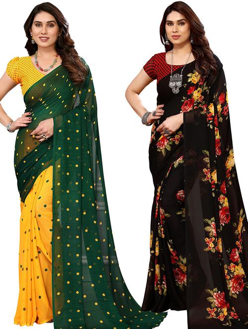 pack of 2 printed sarees with blouse - 21439663 - Very Small Image - 1