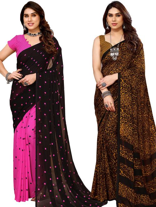 pack of 2 printed casual wear sarees with blouse - 21439664 - Very Small Image - 1