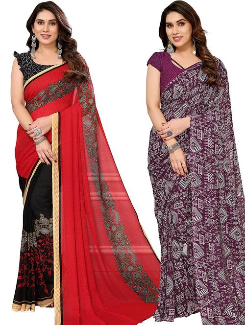 women pack of 2 printed casual sarees with blouse - 21439665 - Very Small Image - 1