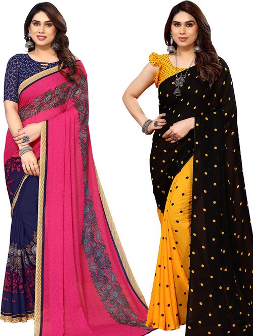 pack of 2 printed casual wear sarees with blouse - 21439667 - Very Small Image - 1