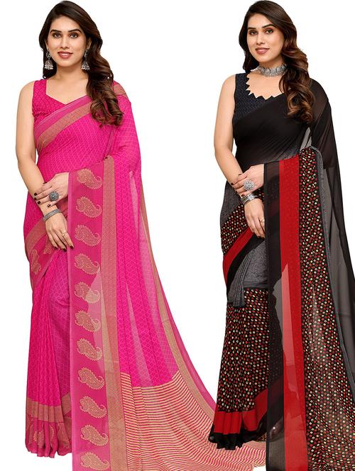 pack of 2 casual wear combo sarees with blouse - 21439669 - Very Small Image - 1