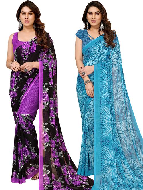 pack of 2 printed casual wear sarees with blouse - 21439670 - Very Small Image - 1