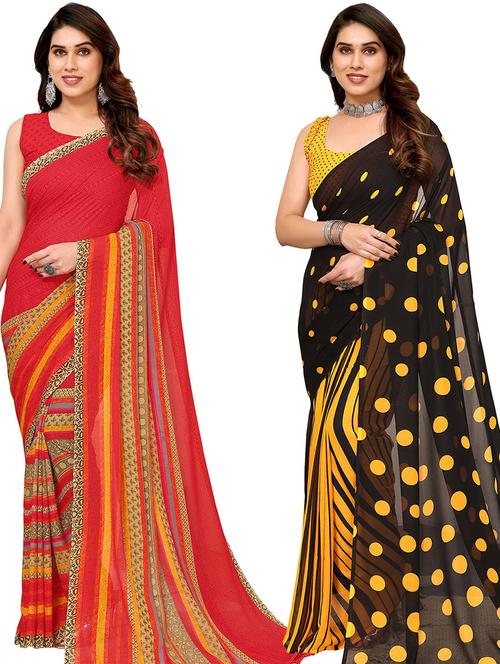 women pack of 2 casual wear sarees with blouse - 21439672 - Very Small Image - 1